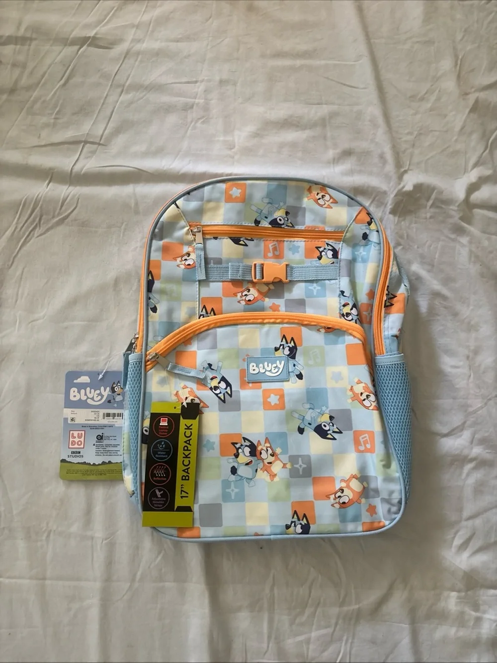 Kids Backpack in Light Blue & Orange